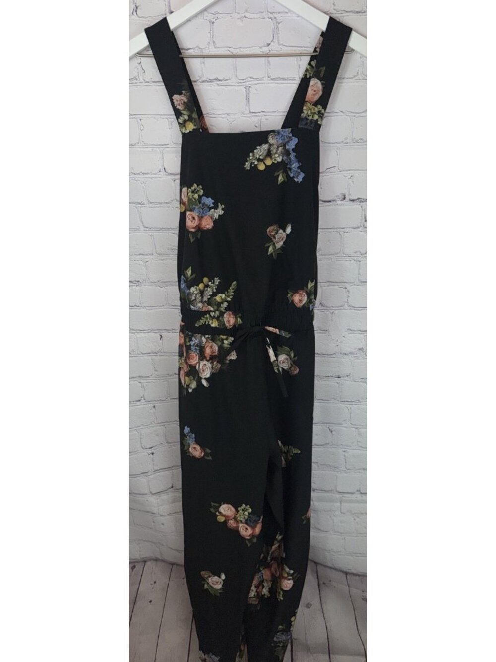 ALBION FIT Rose Black Classic Overall Jumpsuit Size Large Romantic Floral - Picture 2 of 11